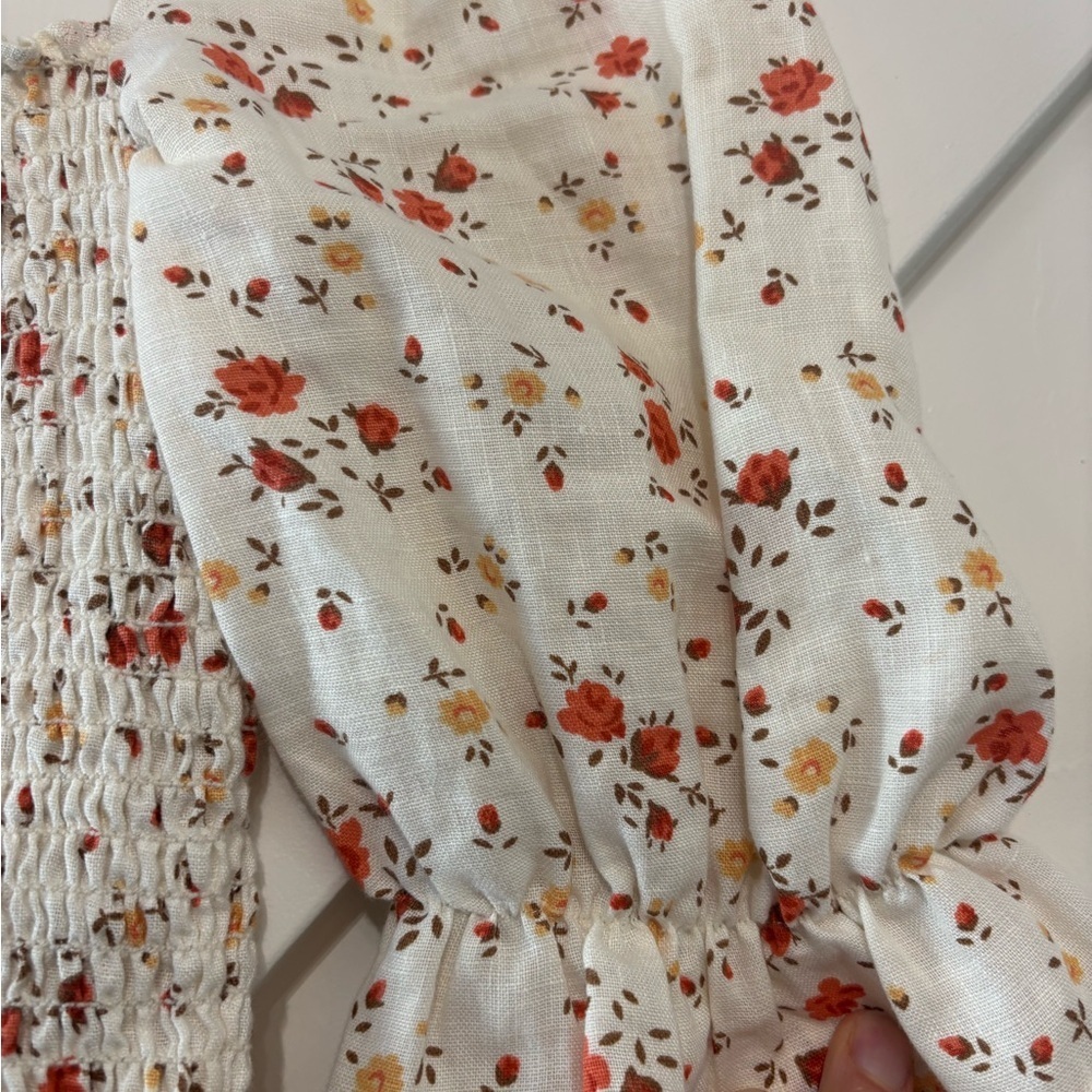 Reformation 100% Linen Floral Smocked Puff Bodice Cottagecore Milkmaid M - Picture 4 of 8